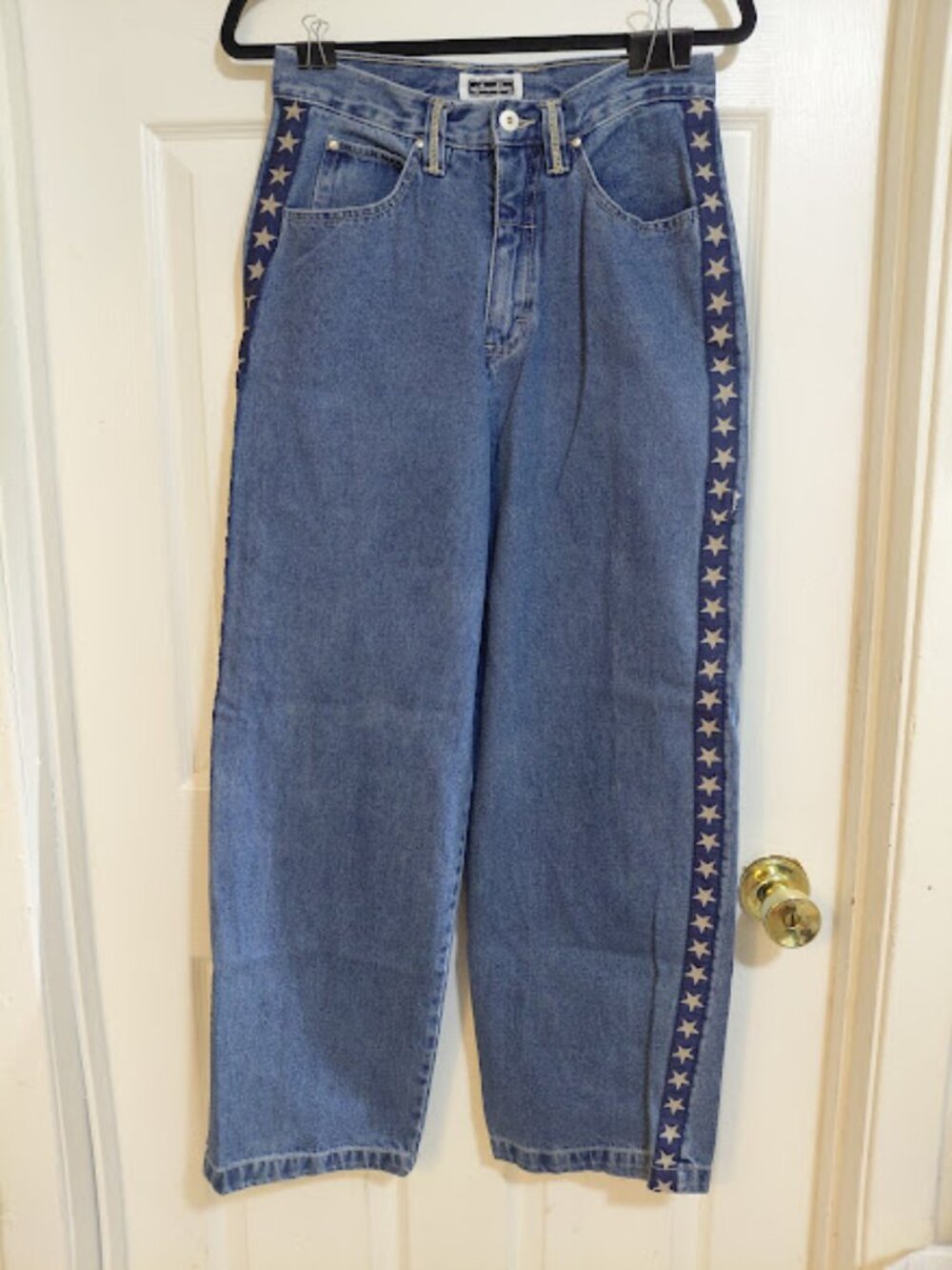 VTG 90's Y2k Xhilaration Baggy Wide Leg Denim Blue Jeans Star Side Stipes 29x29